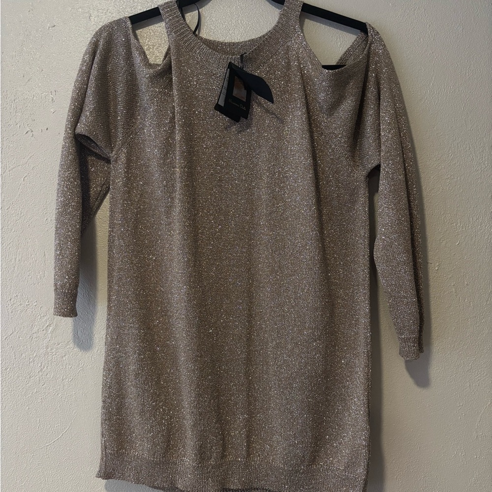Massimo Dutti Cold Shoulder Sweater gold sparkling color